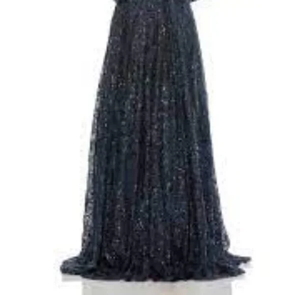 Mac Duggal midnight blue black lace beaded ball gown dress size 12 - Picture 5 of 7